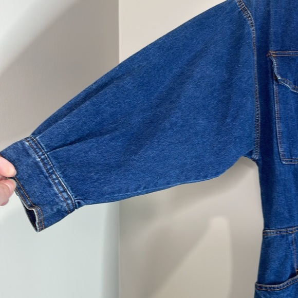 Vintage 80’s Impromptu Denim Zip-Up Dress Blue Dark Wash Padded Shoulders M - Picture 5 of 12